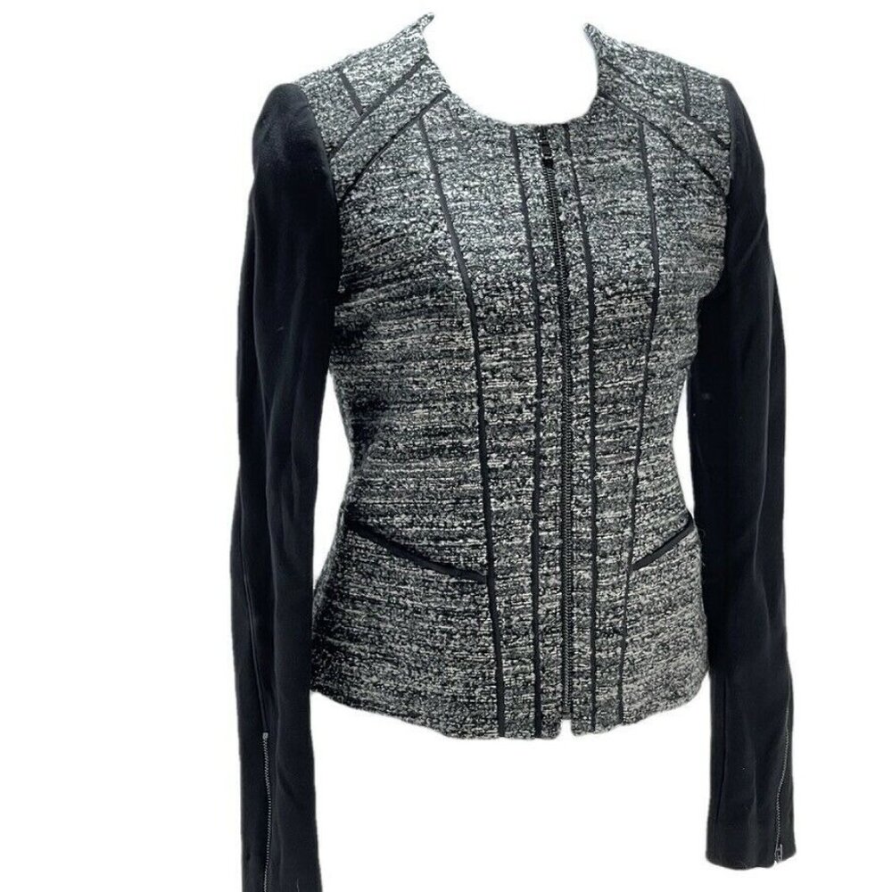 Ann Taylor Mixed Fabric Womens Jacket Size 4 Wool Blend & Polyester Black/Grey